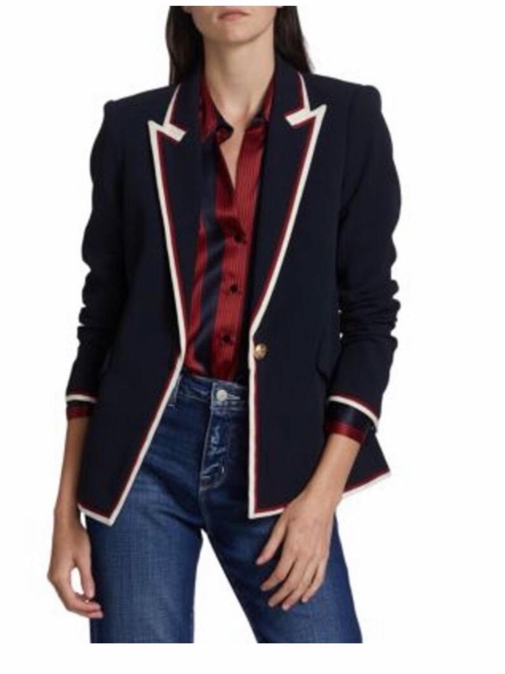 L’AGENCE Chamberlain Blazer Navy Red White Trim Gold Buttons Size 10 NWT - Picture 2 of 16